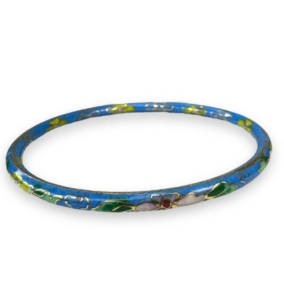 Unbranded Jewelry - Vintage Cloissone Enamel Bangle Blue Pink Floral 7.75”